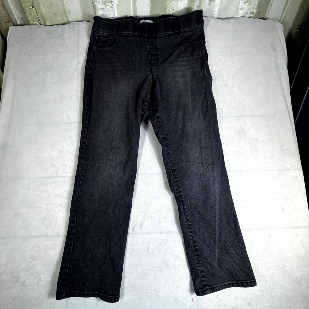 Nine West Heidi Pull On Straight Leg Jeans Womens 16 Black Whiskering Denim